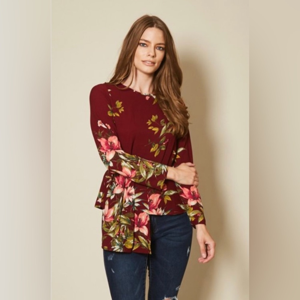 NWT Maroon Burgundy Floral Top